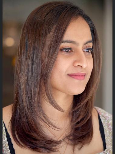 Layered Brown Synthetic Wig – 16 Inch Straight Style
