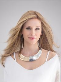 100% Hand-Tied Long Blonde Wig – 14" Real Human Hair No Bangs
