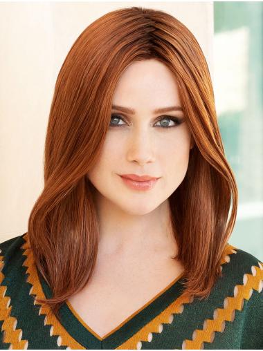 Auburn Long Straight Human Hair Wig – 100% Hand-Tied No Bangs