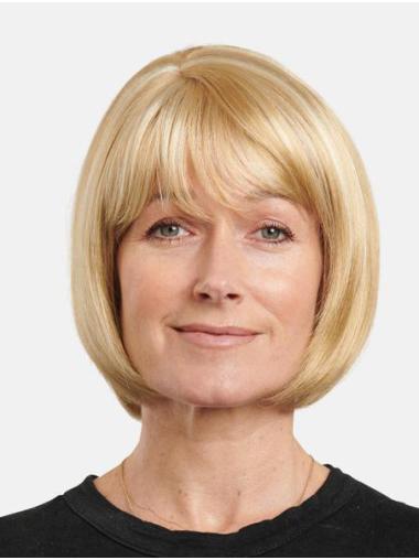 Remy Human Hair Wig – 10" Blonde Straight, Chin Length, Hand-Tied