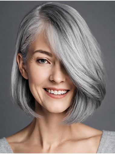 Monofilament Short Bob Wig – 10” Straight Grey Hair, Chin-Length Style
