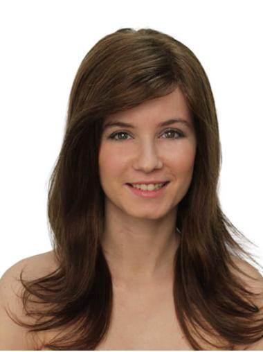 100% Hand-Tied Long Brown Wig – Straight Human Hair Without Bangs