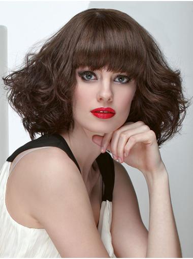 Curly Brown 12" Shoulder Length Bob Wig – Monofilament For Sale