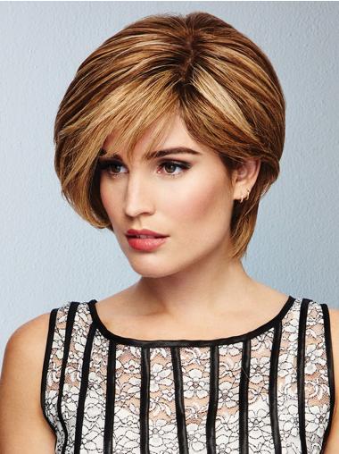 8" Ombre/2 Tone Straight Short 100% Hand-Tied Layered Human Hair Wig