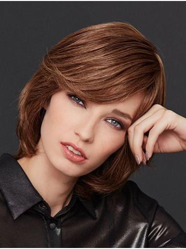 Straight Brown Remy Human Hair Wig – Chin Length with Bangs for Women
