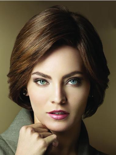 Short Brown Straight Layered Human Hair Wig – Comfortable & Quality