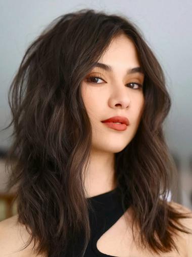 Lace Front Human Hair Wig – 14” Wavy Shoulder-Length in Classic Black