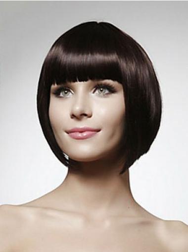 Chin-Length Straight Black Bob Wig – Human Hair Capless Design