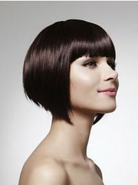 Chin-Length Straight Black Bob Wig – Human Hair Capless Design