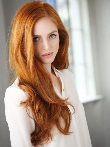 Affordable Full Lace Wig – 22" Copper Wavy Human Hair Long