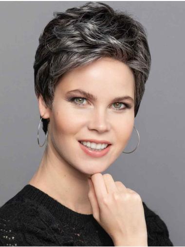 Cropped Straight Silver Wig – Monofilament Synthetic Hair for a Sleek Look