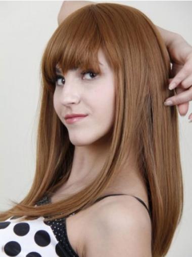 100% Human Hair Wig – Auburn Long Style with Bangs, Cheap Capless Design