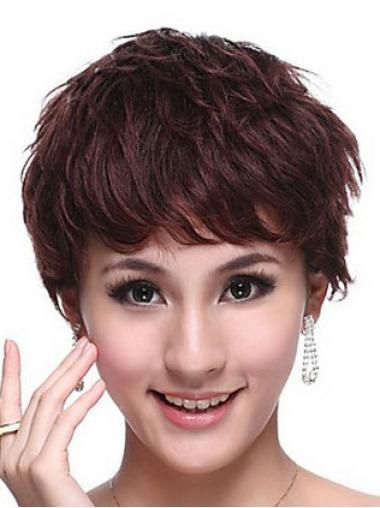 Fashion Wavy Auburn Wig – Capless Design, Natural Human Hair