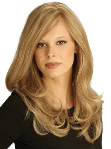 Beautiful Wavy Human Hair Wig – Long Layered Blonde, Hand-Tied Design