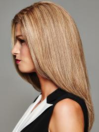 16" Long Straight Blonde Human Hair Wig – Monofilament with Bangs