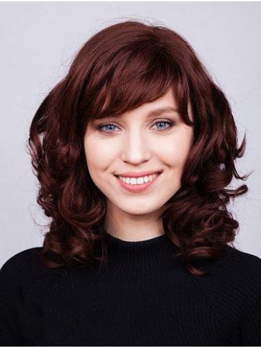 Women’s 14 Inch Wavy Wig – Medium Length, Monofilament, With Bangs