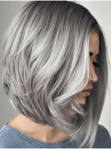 Grey Wavy Bob Wig – Chin-Length Style with Natural Medium Volume for Women