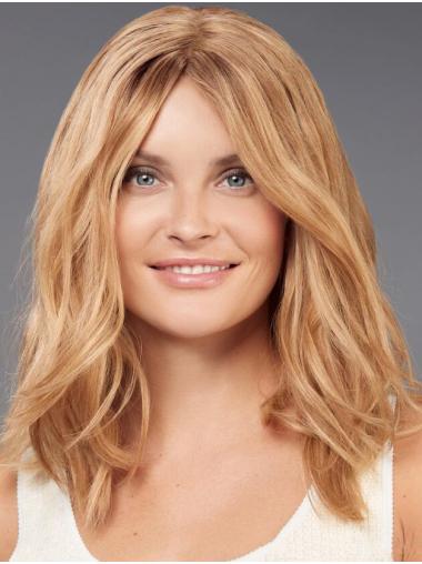 Wavy Blonde Shoulder-Length Wig – No Bangs, 100% Human Hair