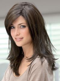 Fabulous Brown 16" Long Wigs with Bangs – 100% Real Human Hair