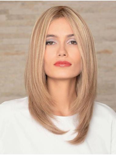Best Blonde Straight 16Inch Human Wigs Without Bangs for Women Long