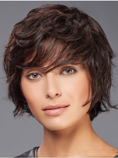 Brown Wavy Boycut Wig – Synthetic Hair for a Women