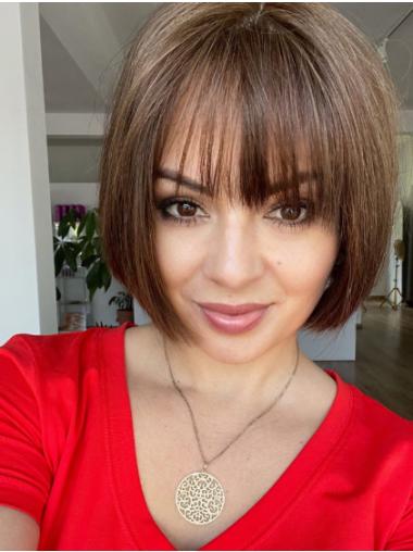 10" Straight Brown Bob Fashion Hand-Tied Human Hair Wigs