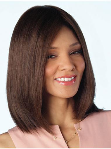 Cheap 14" Brown Shoulder-Length Human Hair Wig – No Bangs for Effortless Style