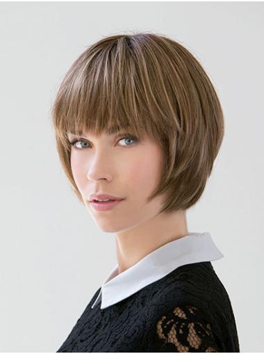 10" Chin-Length Straight Remy Human Hair Blonde Lace Front Wig for Women