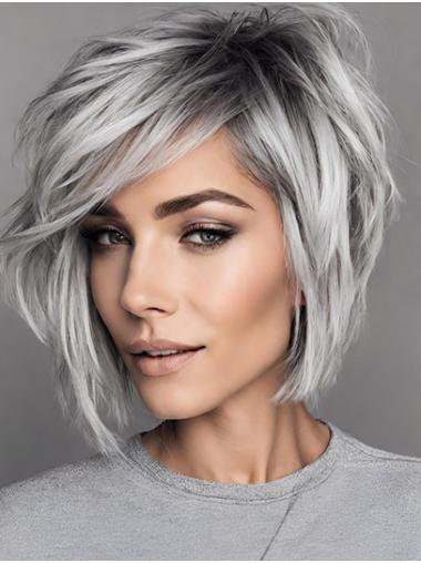 Short Straight Bob Wig – Grey Medium Density for a Sleek, Feminine Look