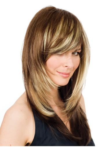 Modern 16-Inch Long Blonde Human Hair Wigs – Natural & Elegant