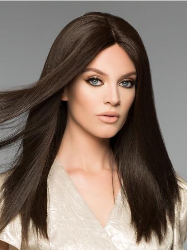 100% Hand-Tied Brown Human Hair Wigs – 16" Straight Long Style No Bangs